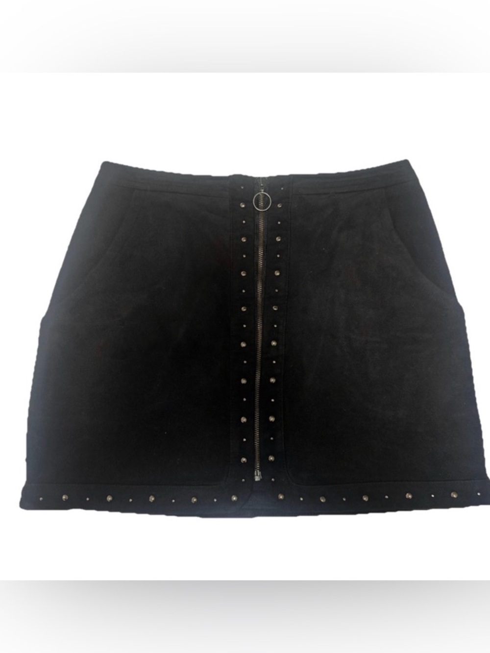 American Eagle Y2K Grunge Black Studded Mini Skirt Edgy Zip Front Punk Size 0